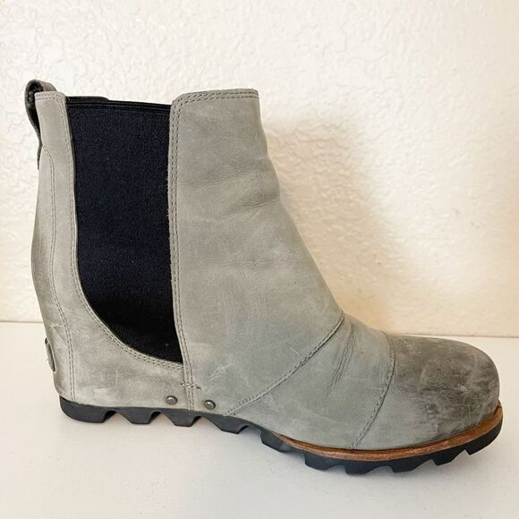 Sorel Lea Wedge Boots Joan of Arctic Chelsea Taupe Grey Tan and Black 8.5 - Picture 14 of 15
